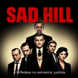 A noir-style movie poster for a film titled "SAD HILL" with bold red letters