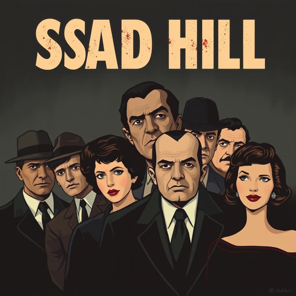 An illustrated, vintage 1950s-style movie poster for a film titled "SAD HILL"