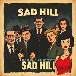 An illustrated, vintage 1950s-style movie poster for a film titled "SAD HILL"