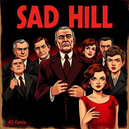 An illustrated, vintage 1950s-style movie poster for a film titled "SAD HILL"