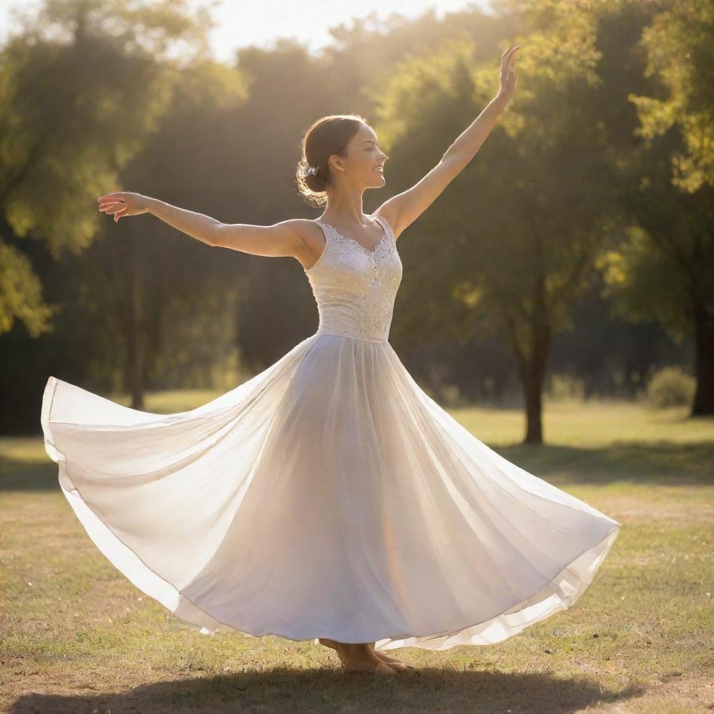 A graceful dancer twirling jubilantly under the radiant sun.