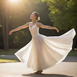 A graceful dancer twirling jubilantly under the radiant sun.