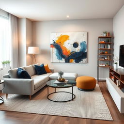 A stylish and modern apartment living room featuring elegant decor and furnishings