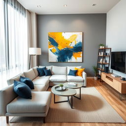 A stylish and modern apartment living room featuring elegant decor and furnishings