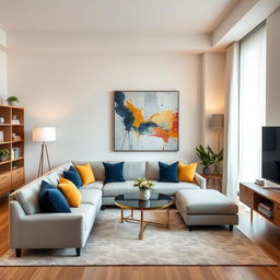 A stylish and modern apartment living room featuring elegant decor and furnishings