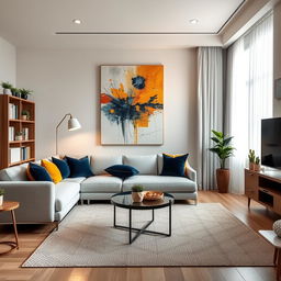 A stylish and modern apartment living room featuring elegant decor and furnishings