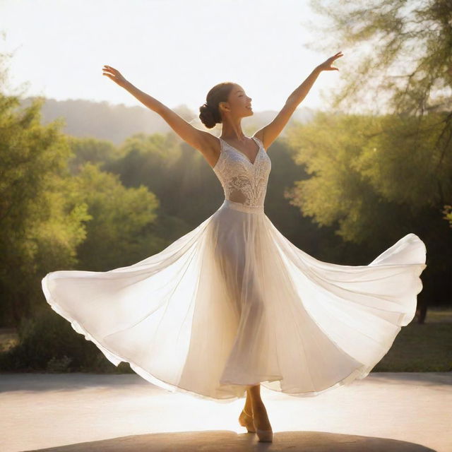 A graceful dancer twirling jubilantly under the radiant sun.