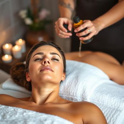 A serene spa setting featuring an alluring woman receiving a relaxing massage