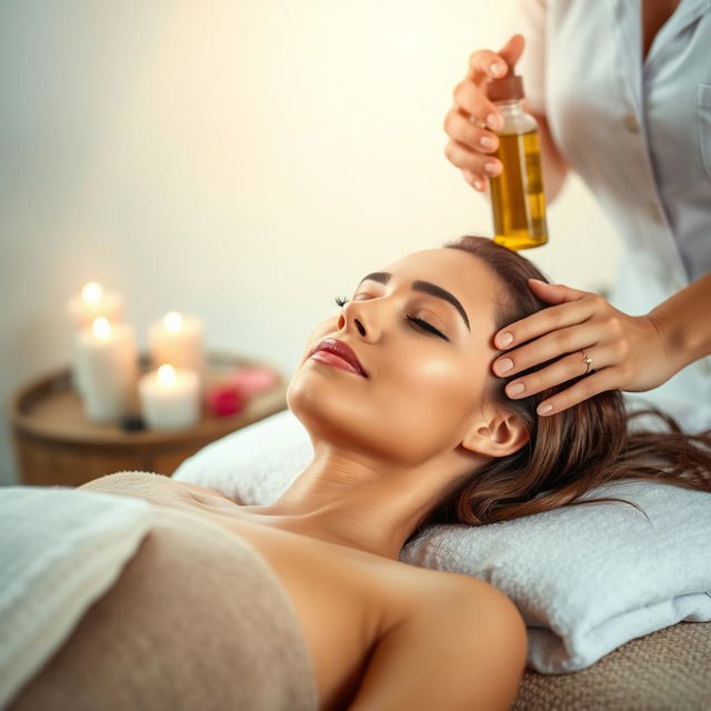 A serene spa setting featuring an alluring woman receiving a relaxing massage