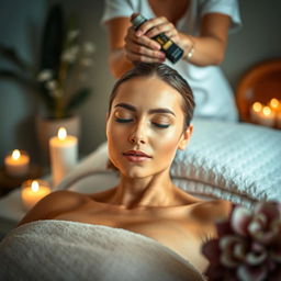 A serene spa setting featuring an alluring woman receiving a relaxing massage