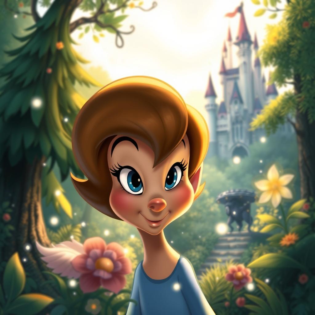 A whimsical Disney-inspired scene featuring a secretive expression on the face of a beloved animated character