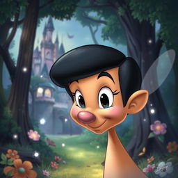 A whimsical Disney-inspired scene featuring a secretive expression on the face of a beloved animated character