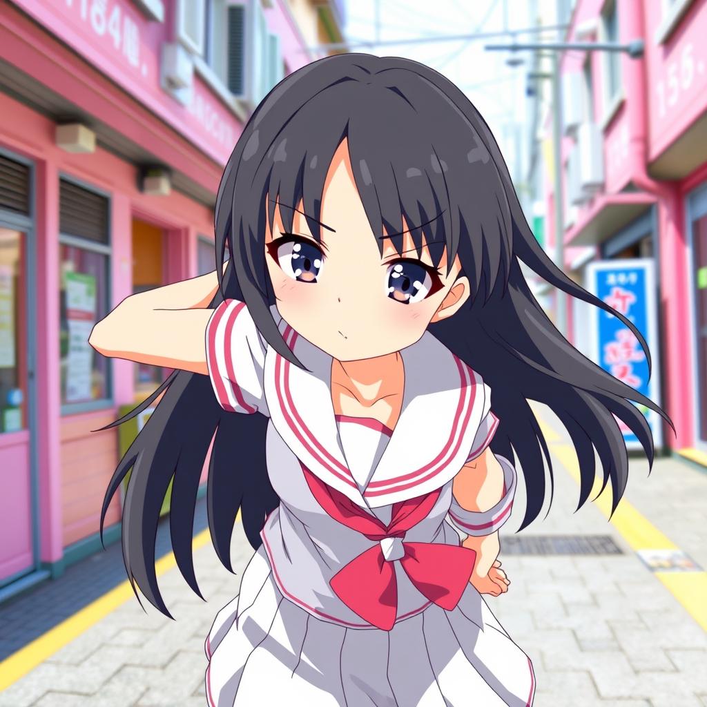 A playful and confident anime girl with a mischievous smile, styled after Nagatoro from "Don't Toy With Me, Miss Nagatoro", known for her expressive eyes and dark hair