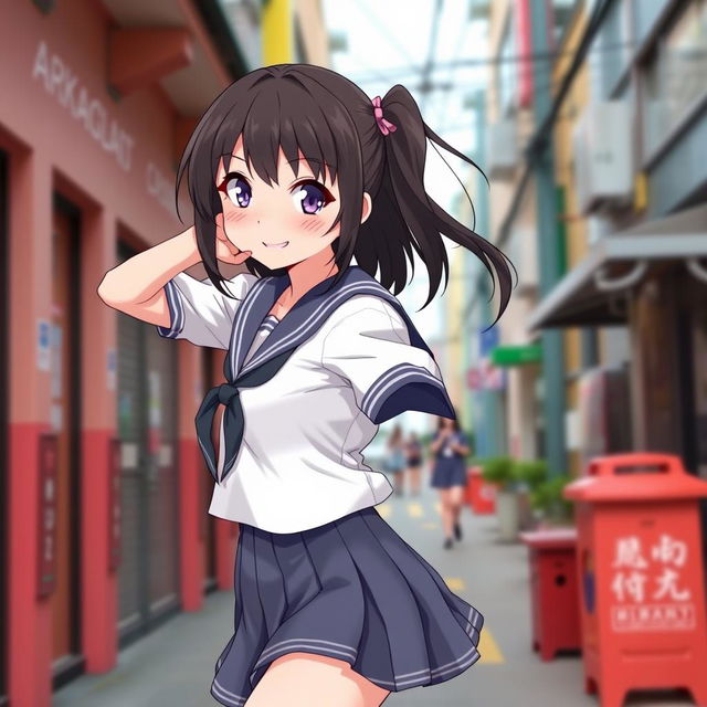 A playful and confident anime girl with a mischievous smile, styled after Nagatoro from "Don't Toy With Me, Miss Nagatoro", known for her expressive eyes and dark hair