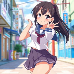 A playful and confident anime girl with a mischievous smile, styled after Nagatoro from "Don't Toy With Me, Miss Nagatoro", known for her expressive eyes and dark hair