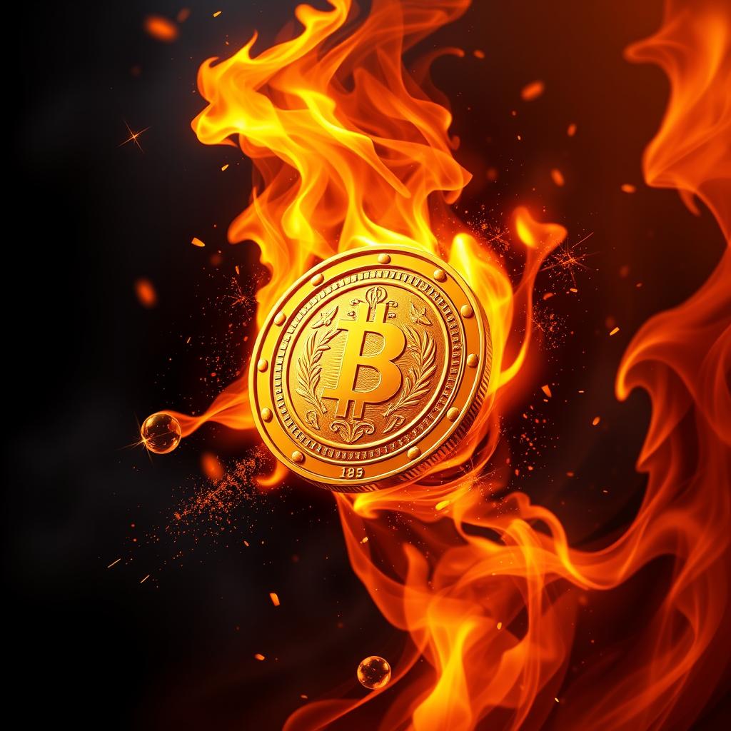 A dynamic digital painting of a casino coin engulfed in vibrant flames