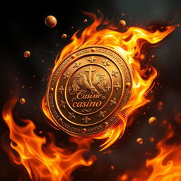 A dynamic digital painting of a casino coin engulfed in vibrant flames