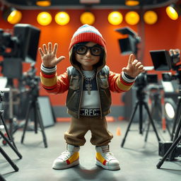 Concept art featuring a Russian rapper designed as a stop-motion puppet on the film set of Robot Chicken