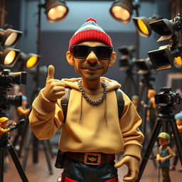 Concept art featuring a Russian rapper designed as a stop-motion puppet on the film set of Robot Chicken