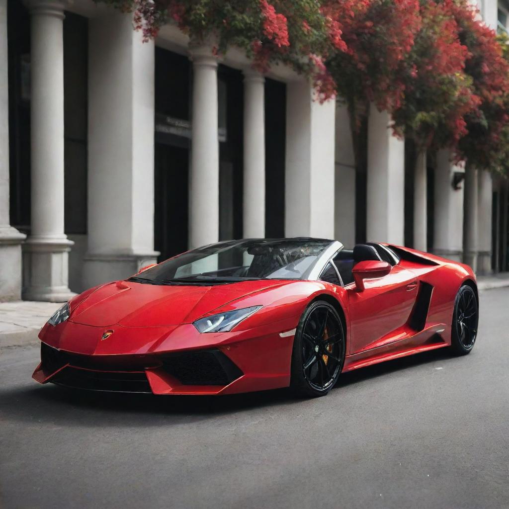 A high-end Lamborghini sports car in a vibrant shade of red.