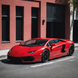 A high-end Lamborghini sports car in a vibrant shade of red.