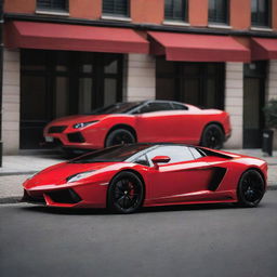 A high-end Lamborghini sports car in a vibrant shade of red.