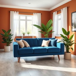 A stylish living room with walls painted in a warm tone of rgba(170,149,132,255), creating a cozy and inviting atmosphere