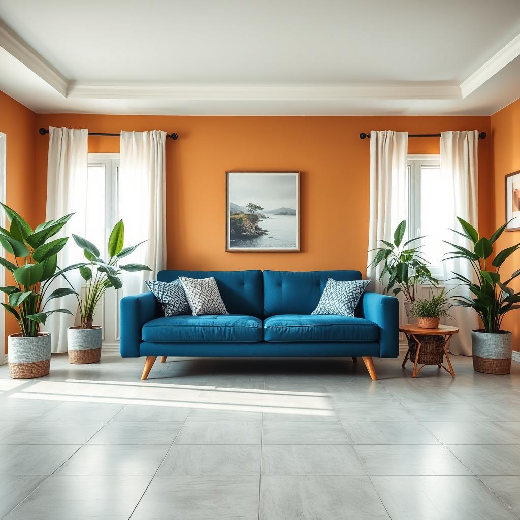 A stylish living room with walls painted in a warm tone of rgba(170,149,132,255), creating a cozy and inviting atmosphere