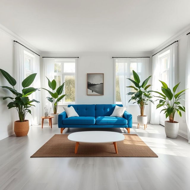 A chic living room featuring a pristine white ceiling and walls painted in Comex 270-03, offering a unique and tranquil atmosphere