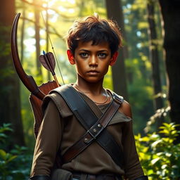 A young hunter with copper skin, portraying a sense of adventure and skill