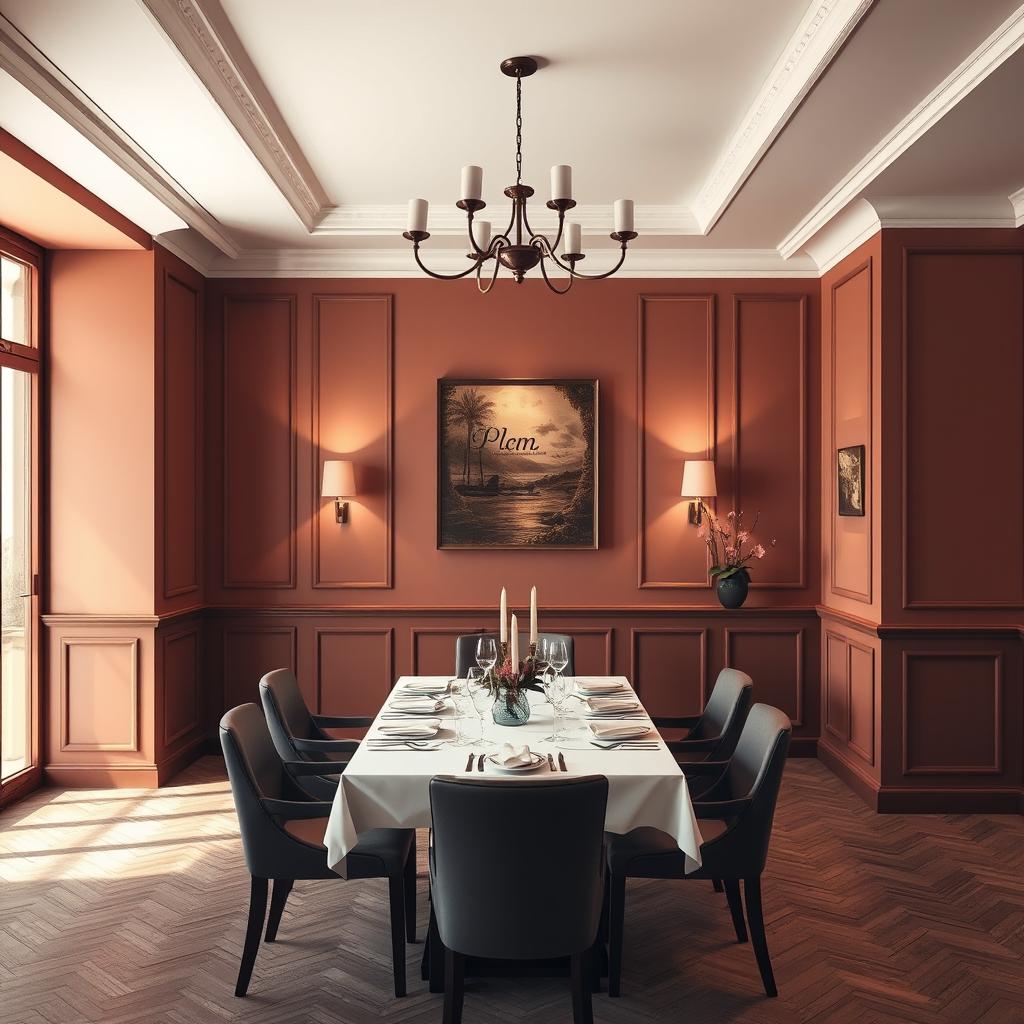 A dining room with an elegant aesthetic characterized by walls with hues that evoke a sense of warmth and sophistication similar to #aa9584