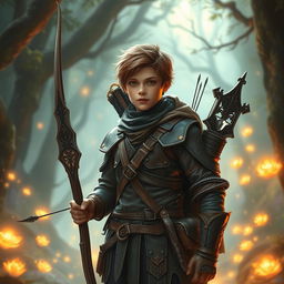 A fantasy-themed teenage hunter with copper skin, exuding a sense of adventure and mystique