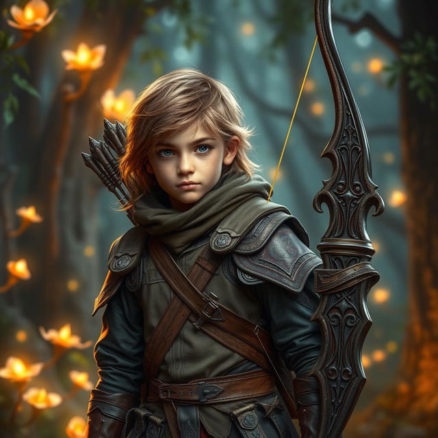 A fantasy-themed teenage hunter with copper skin, exuding a sense of adventure and mystique