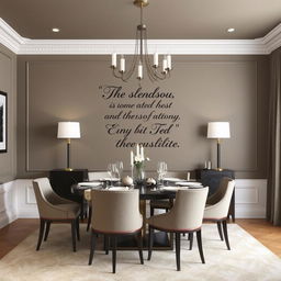 A dining room with elegantly styled walls that feature an understated yet sophisticated color palette