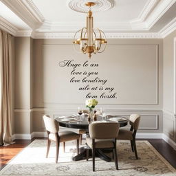 A dining room with elegantly styled walls that feature an understated yet sophisticated color palette