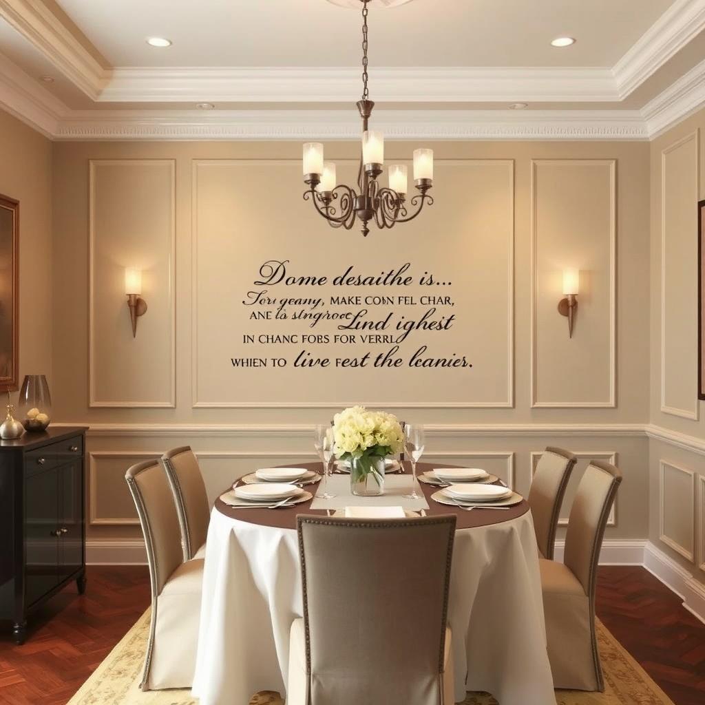 A dining room with elegantly styled walls that feature an understated yet sophisticated color palette