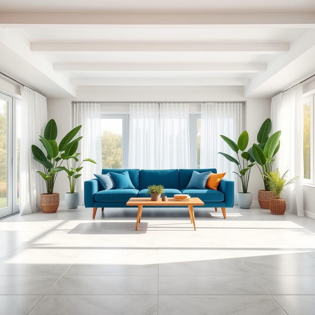 A living room with white ceilings, creating a bright and airy atmosphere