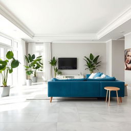 A living room with pristine white ceilings that create a sense of openness and brightness