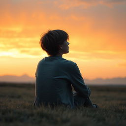 A teenager sitting alone, gazing at the horizon with a tearful expression