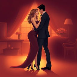 artistic and tasteful illustration of a romantic couple in an intimate, warm setting