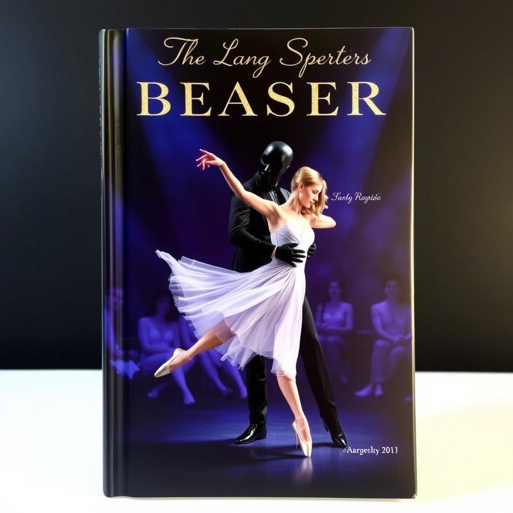 A captivating book cover featuring an elegant ballerina gracefully dancing with a mysterious man dressed in black with a mask