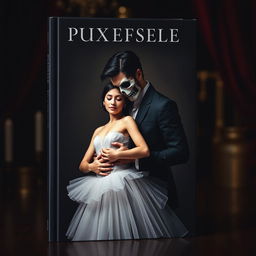 A striking book cover featuring a man with black hair wearing a skull mask, gently holding the waist of a ballerina