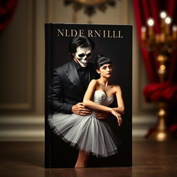 A striking book cover featuring a man with black hair wearing a skull mask, gently holding the waist of a ballerina