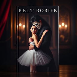 A striking book cover featuring a man with black hair wearing a skull mask, gently holding the waist of a ballerina