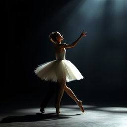 A captivating scene of a ballerina and a dark, shadowy figure dancing together in perfect harmony