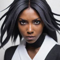 Create an intense image of the anime character Yoruichi Shihoin from Bleach in her powerful Hollow transformation