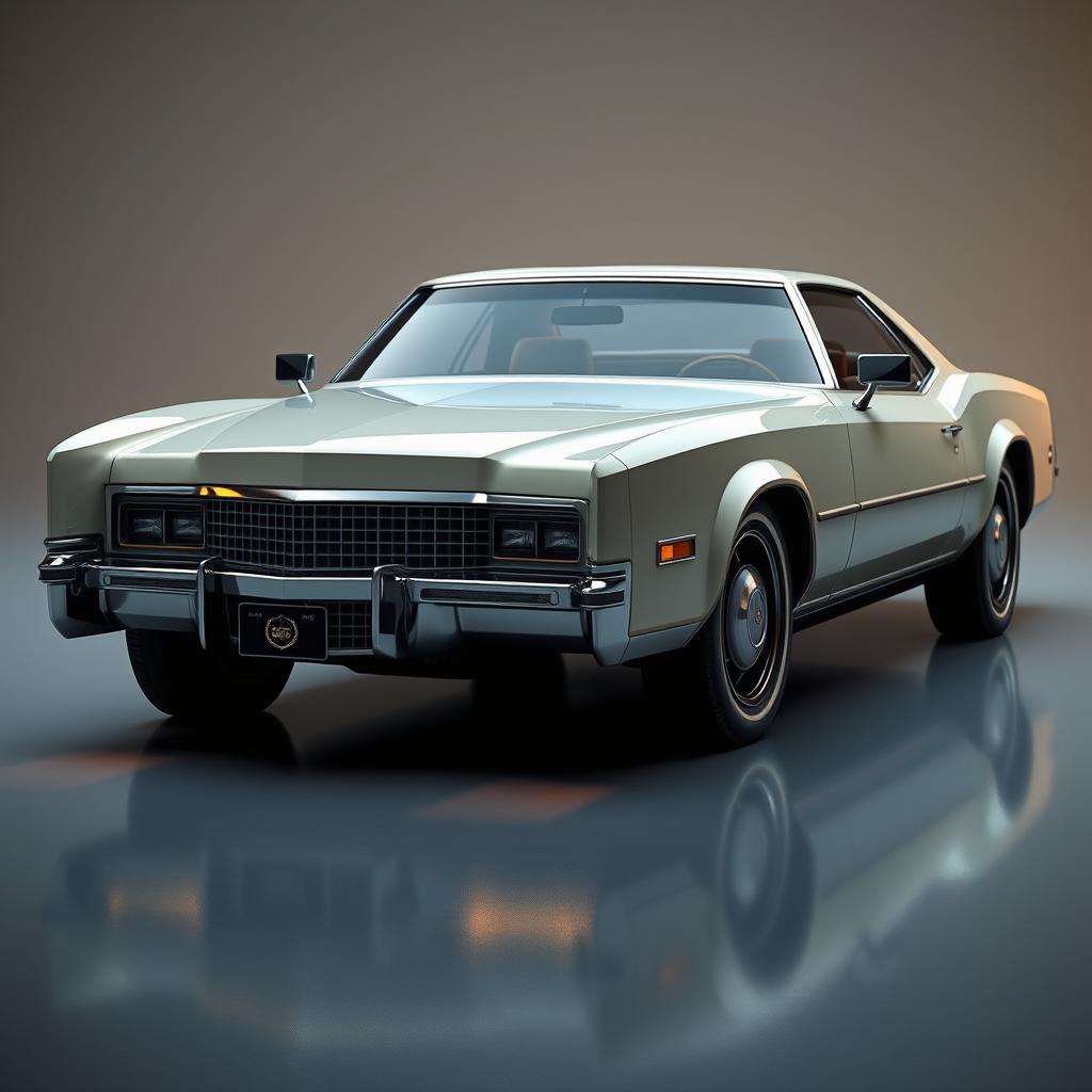 A concept design of a 1970s Cadillac Eldorado Coupe, showcasing a sleek and futuristic aesthetic that captures the essence of 70s automotive innovation