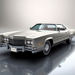 A concept design of a 1970s Cadillac Eldorado Coupe, showcasing a sleek and futuristic aesthetic that captures the essence of 70s automotive innovation