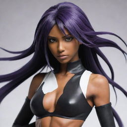 Create an intense image of the anime character Yoruichi Shihoin from Bleach in her powerful Hollow transformation