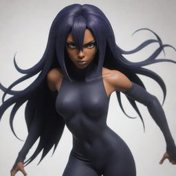 Generate a stylized image of Yoruichi, a character commonly associated with the anime Bleach, in her eerie yet powerful Hollow form